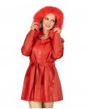 LEATHER RED SEMI-COAT WITH HOOD
